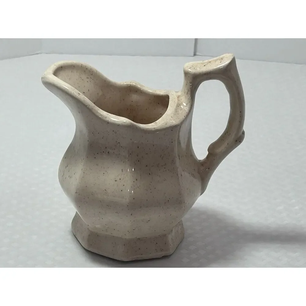 6” Beige W/‎ Brown Speckles 1983 Handmade Pottery Pitcher Vase READ